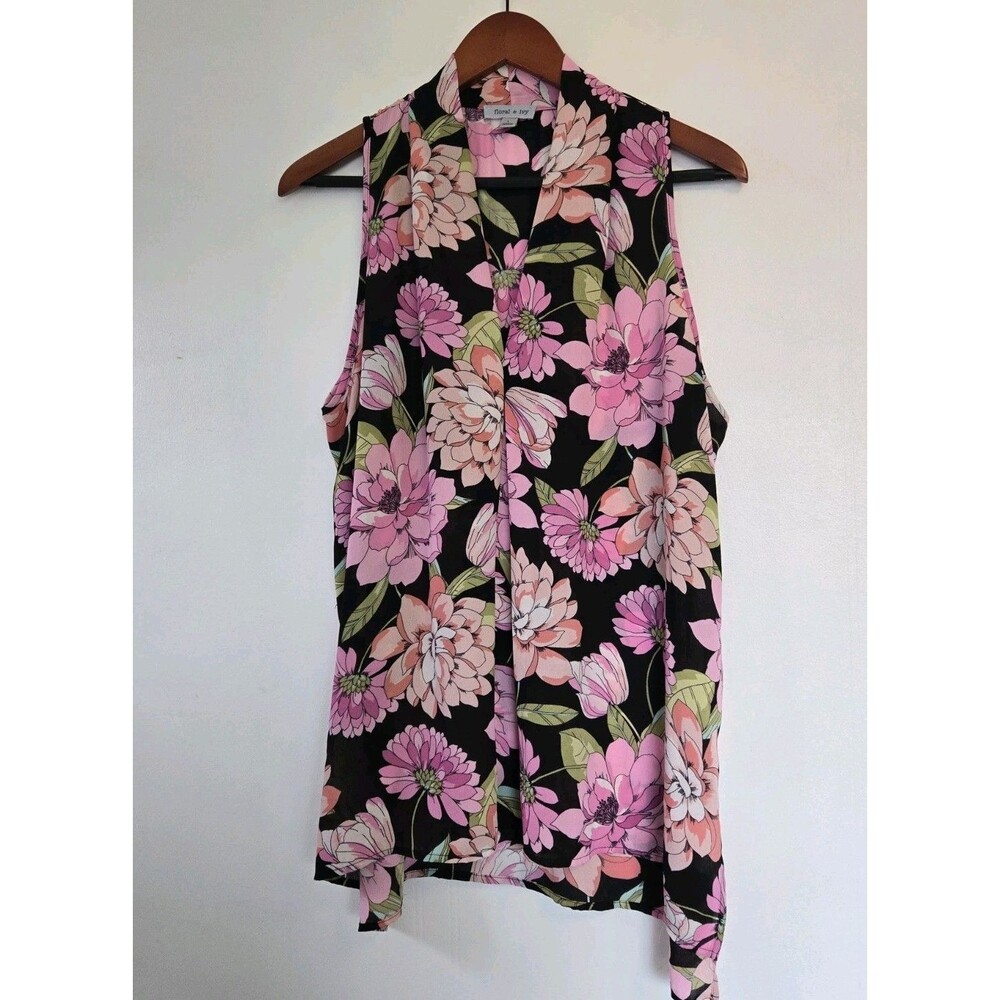Floral + Ivy Dress Womens L Midi‎ Dark Floral Boho Floral Asymmetrical Office
